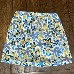 Blue, yellow, green floral mini skirt